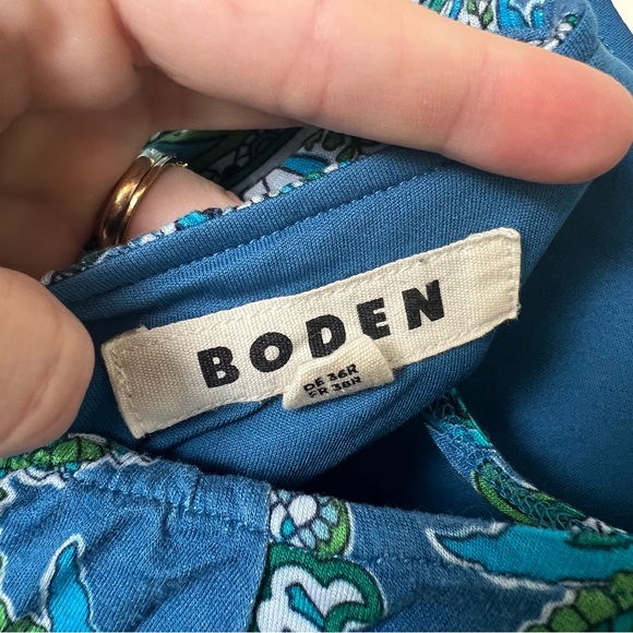 Boden Paisley Blue Green Jersey Maxi Dress Cut Out Back Tiered Pockets Size 6 - Picture 12 of 14